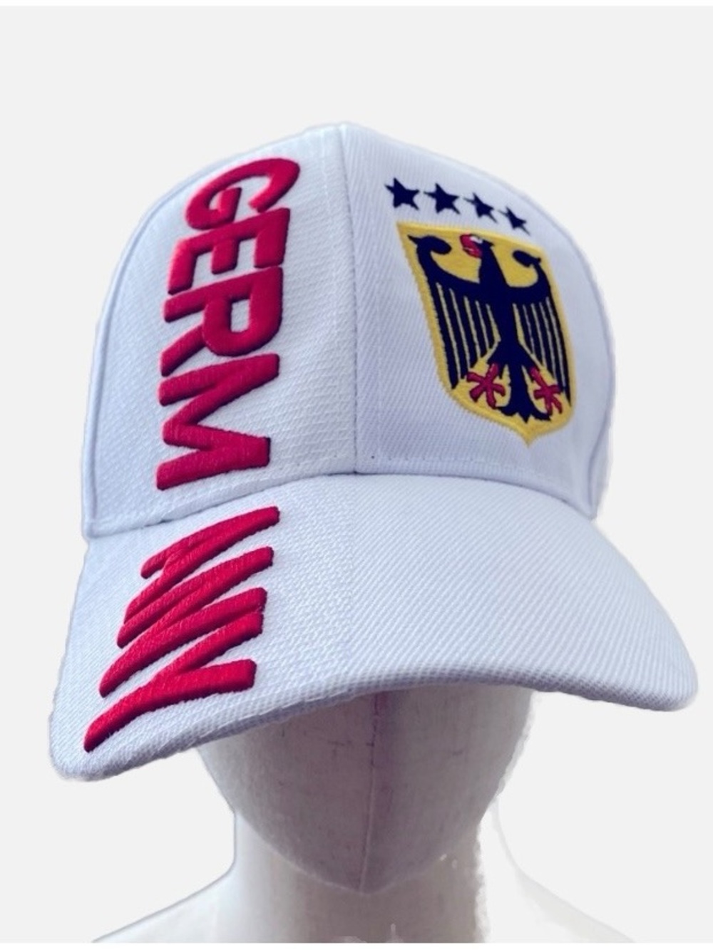 Germany White 4 Stars Deutscher Fussball - Bund Logo Embossed Hat Cap